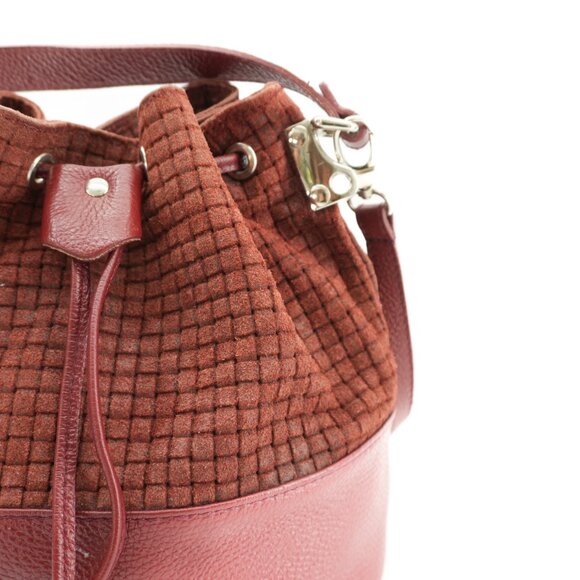 Bucket Bag Burgundy Made in Italy Woven Suede Leather Cinch BORSE In PELLE Purse - Picture 4 of 8